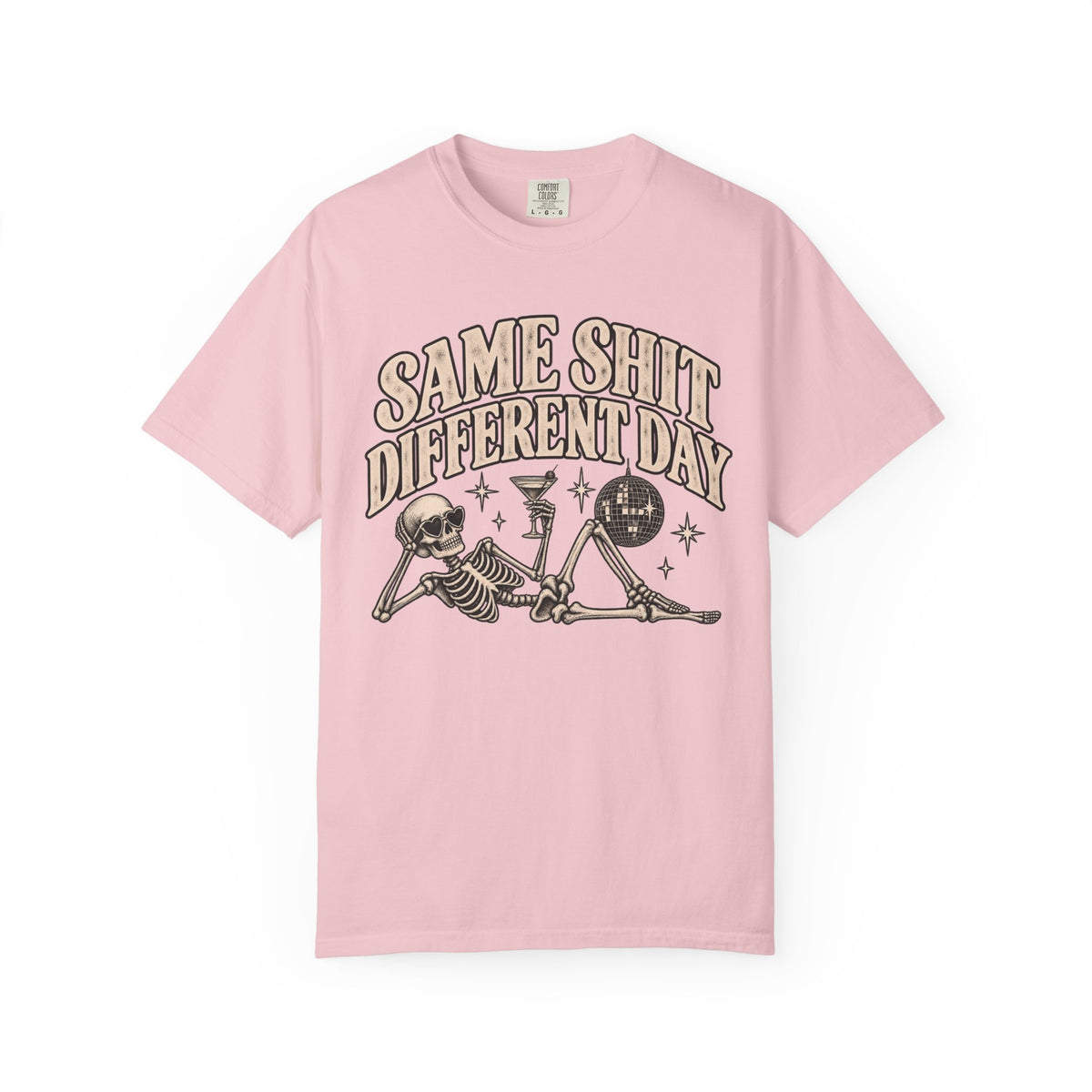 Same Shit Different Day Tee — Retro Skeleton Disco Graphic T-Shirt