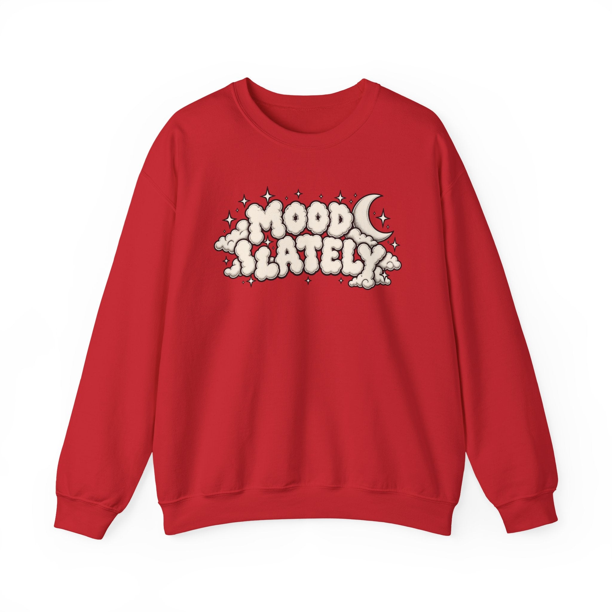 Mood Lately Crewneck Sweatshirt — Retro Cloud Lettering Graphic Pullover