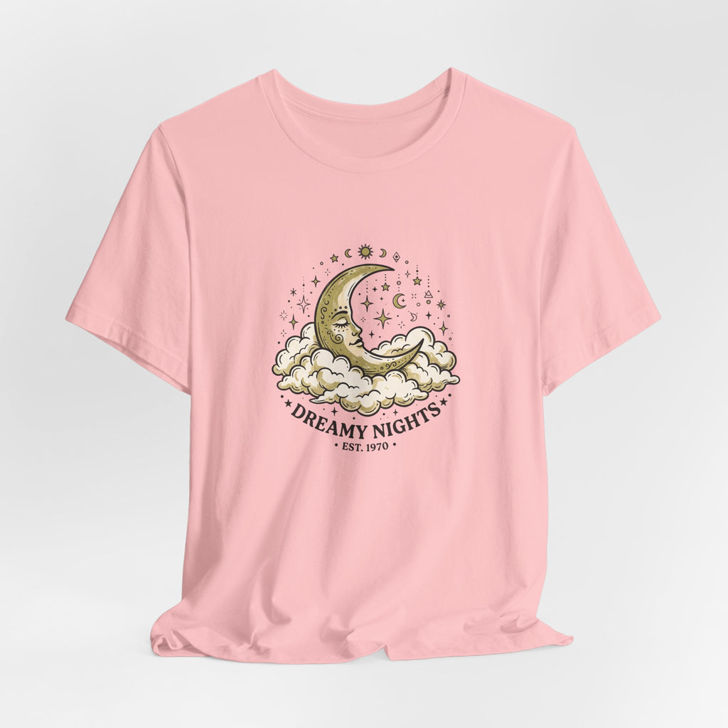 Dreamy Nights Moon Tee — Vintage Crescent Moon & Clouds Shirt