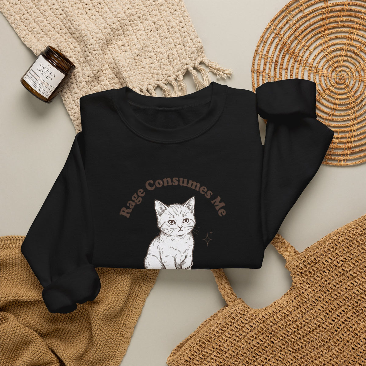 Rage Consumes Me kitten sweatshirt | vintage minimalist cat, ironic emotion
