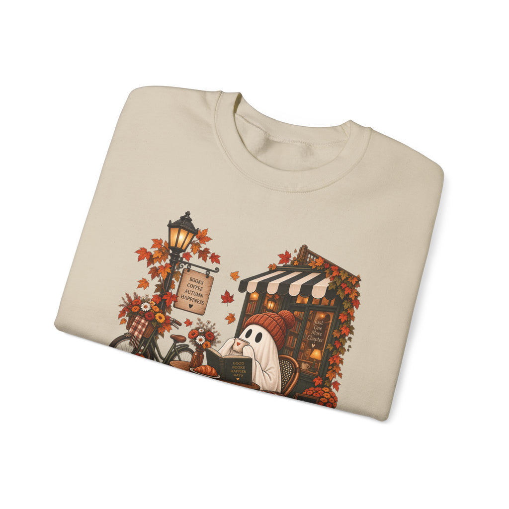 Autumn Ghost Café Sweatshirt — Cozy Fall Pumpkin Patch Crewneck
