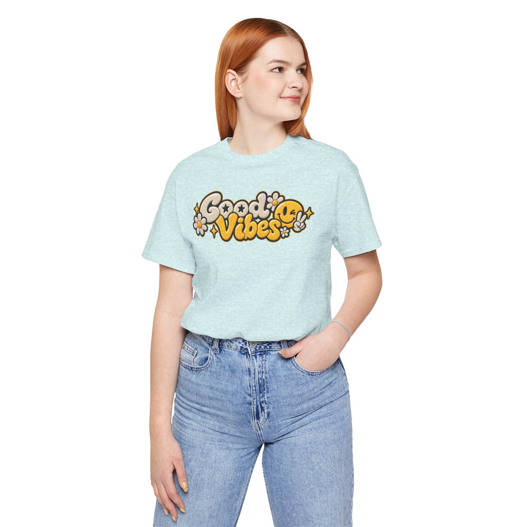 Good Vibes Retro Tee — Smiley Flower Graphic T-Shirt