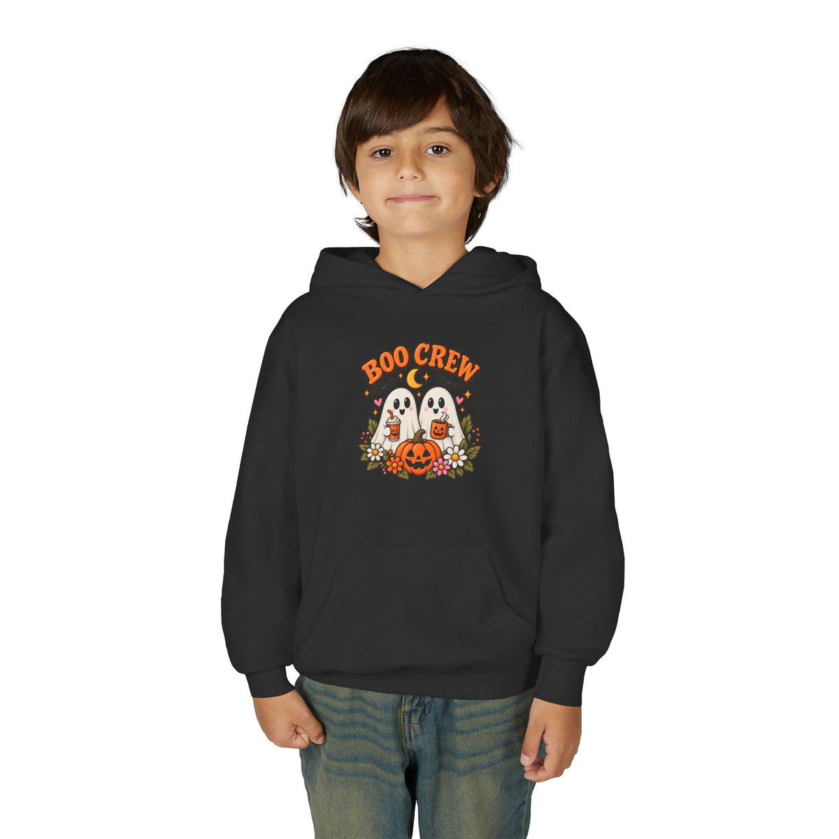 Youth 'Boo Crew' Halloween Hoodie — Cute Ghosts & Pumpkin Kids Sweatshirt
