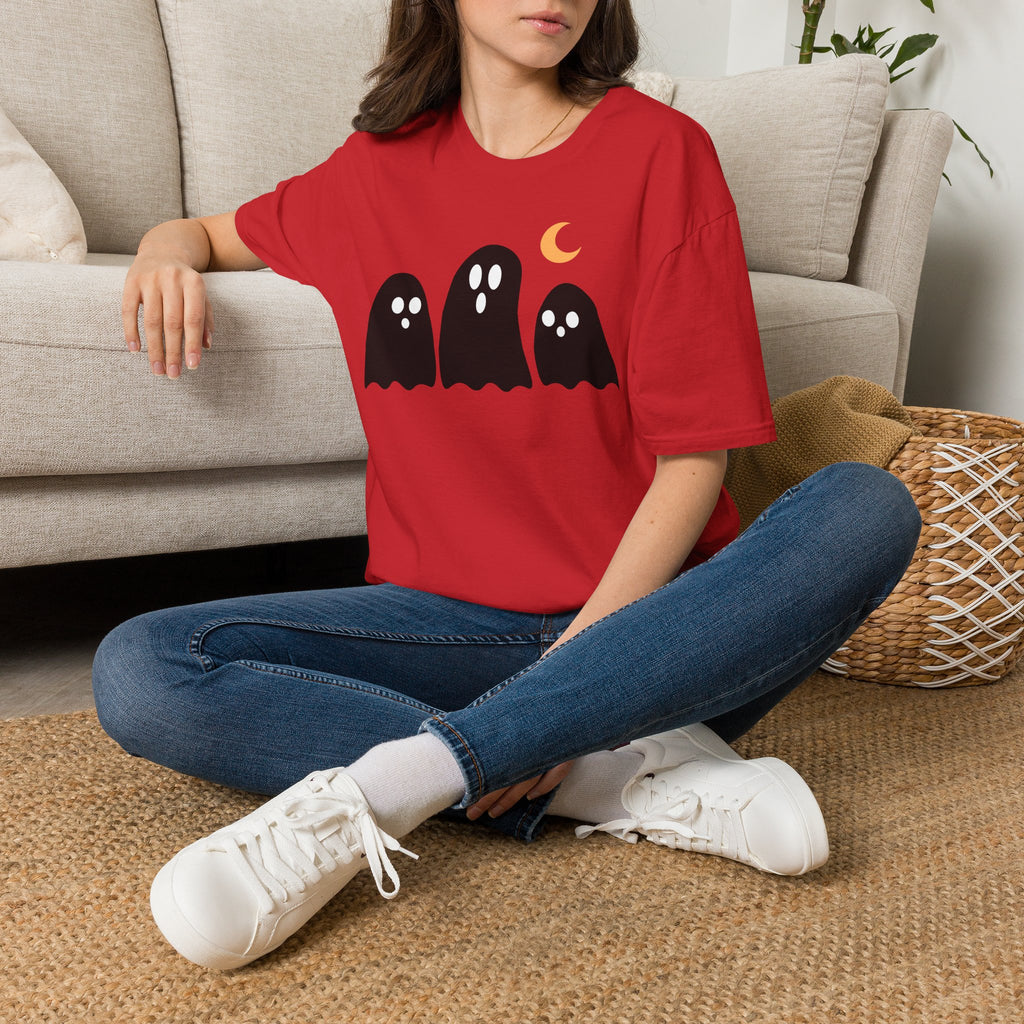 Ghost Trio T-Shirt — Cute Halloween Ghosts with Crescent Moon