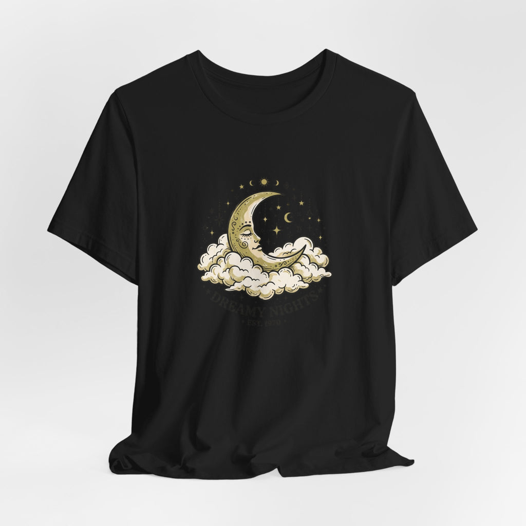 Dreamy Nights Moon Tee — Vintage Crescent Moon & Clouds Shirt