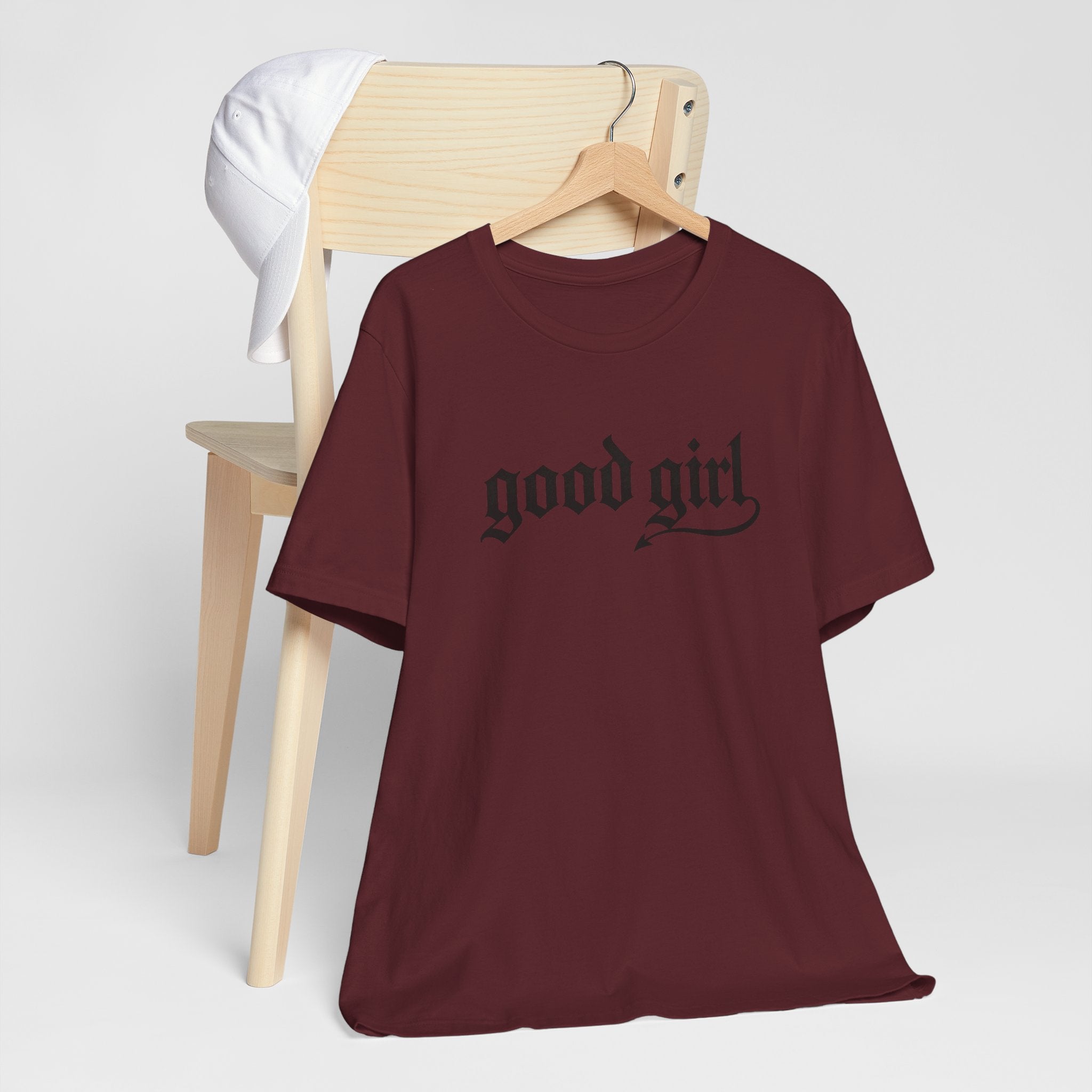 Good Girl Graphic Tee — Vintage Script White T-Shirt