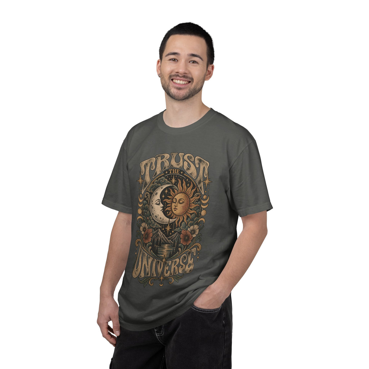 Trust the Universe T-Shirt — Vintage Sun & Moon Graphic