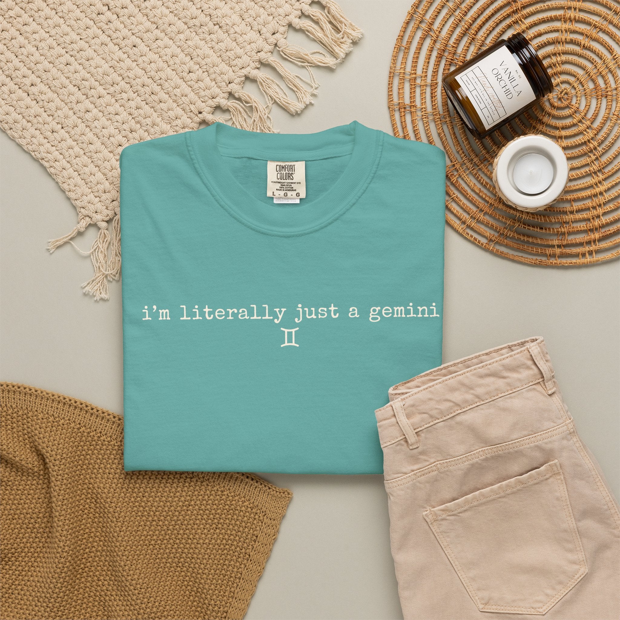 I'm Literally Just a Gemini Garment-Dyed T-Shirt — Minimal Natural Crewneck Tee