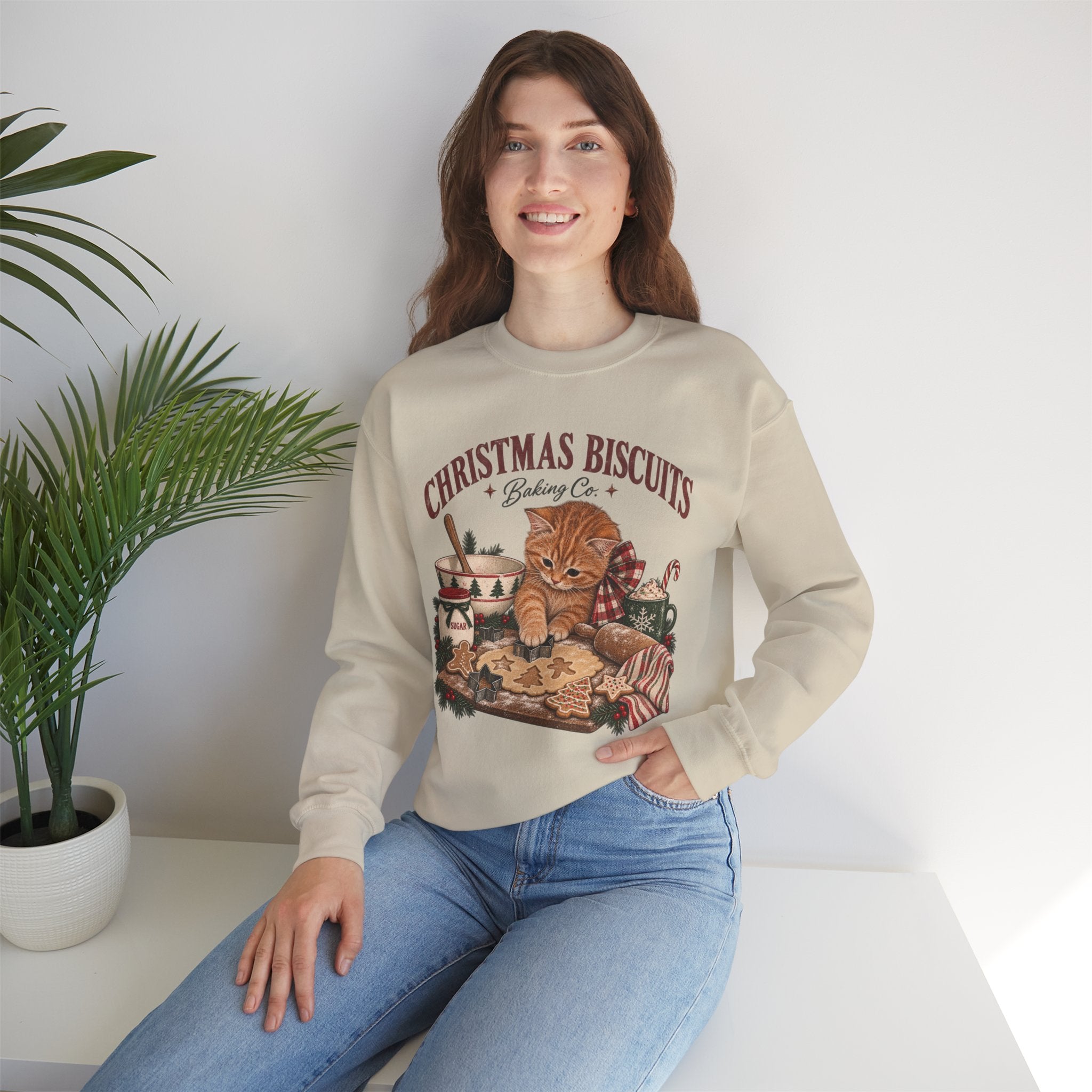 Crewneck Sweatshirt — Christmas Biscuits Baking Co. Cat Holiday Sweatshirt