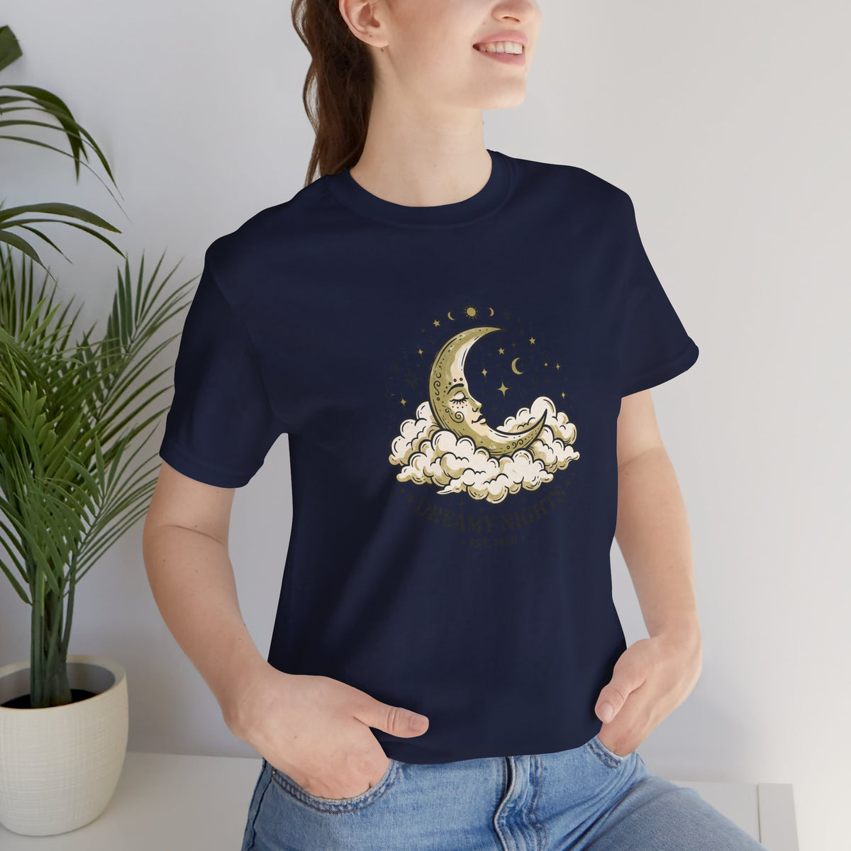 Dreamy Nights Moon Tee — Vintage Crescent Moon & Clouds Shirt