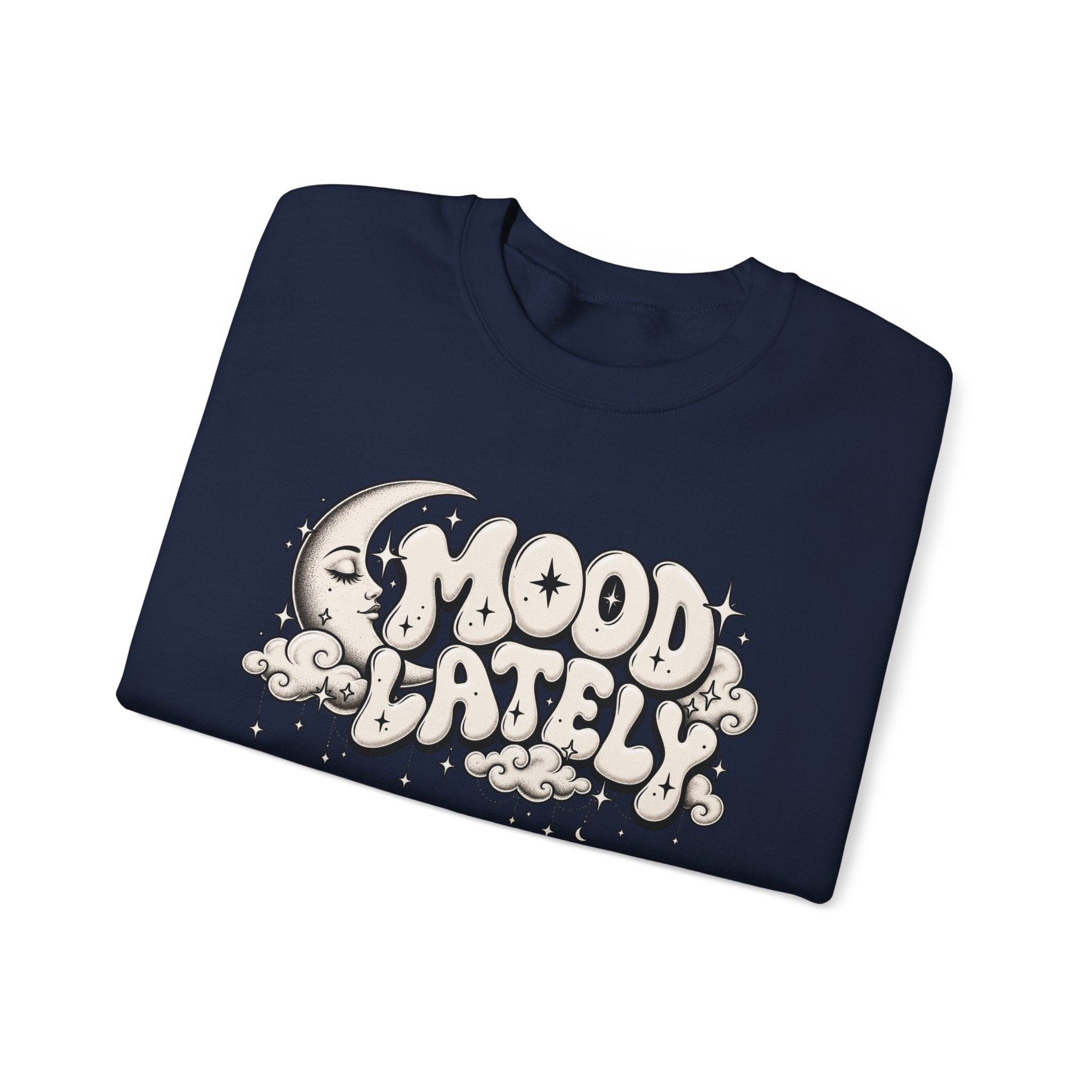 Crewneck Sweatshirt — 'Mood Lately' Retro Moon Graphic