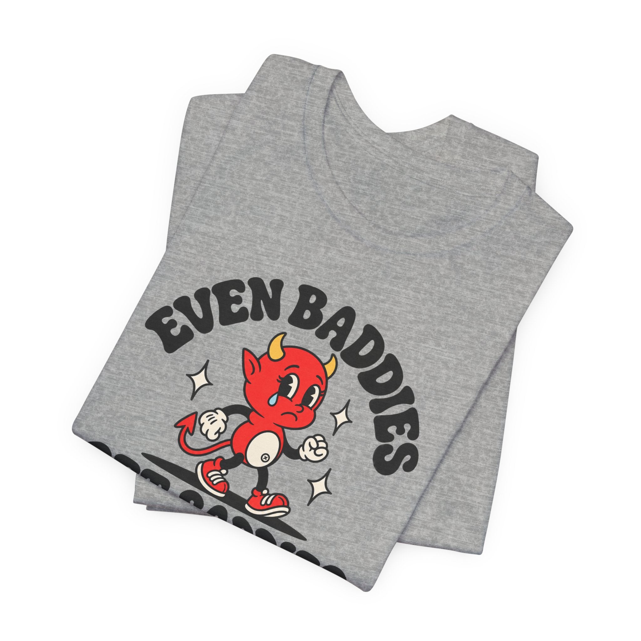 Graphic Tee — "Even Baddies Get Saddles" Cute Devil Skate T-Shirt