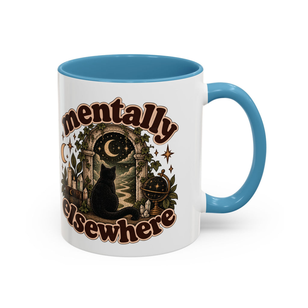 Mentally Elsewhere Mug — Black Cat Celestial Ceramic Coffee Mug