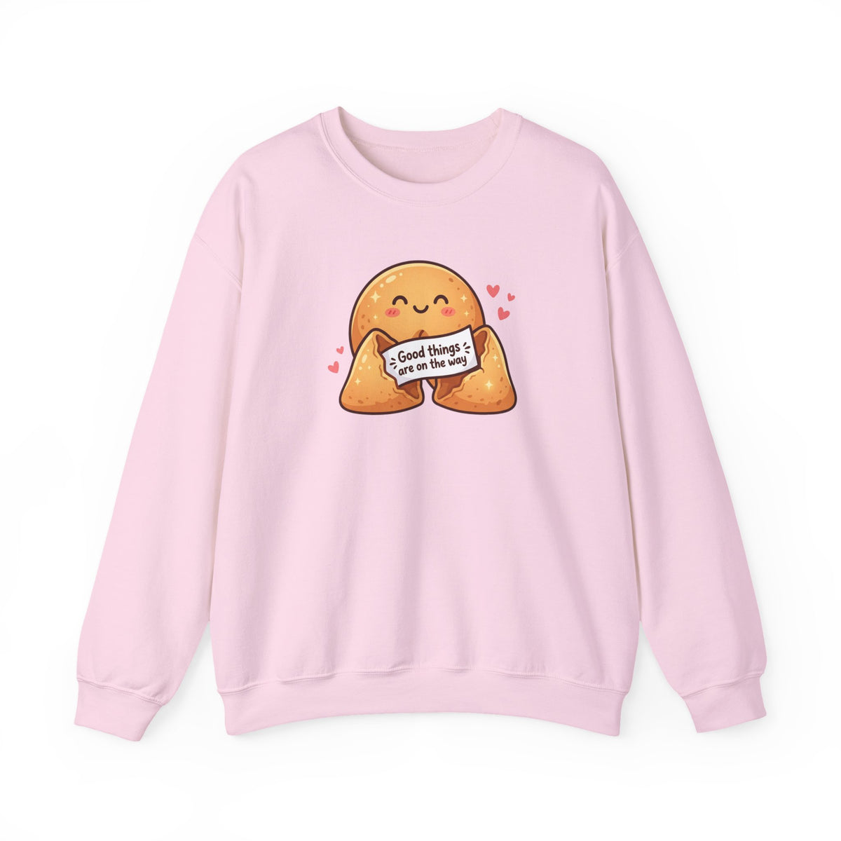 Crewneck Sweatshirt — Cute Fortune Cookie Graphic “Good Things Are On The Way”