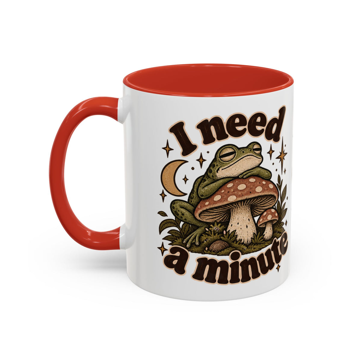 I Need a Minute Mug — Cozy Frog & Mushroom Ceramic Coffee Mug
