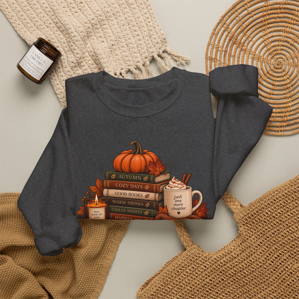 Fall Bookstack Crewneck Sweatshirt — Cozy Pumpkin Reading Vibes