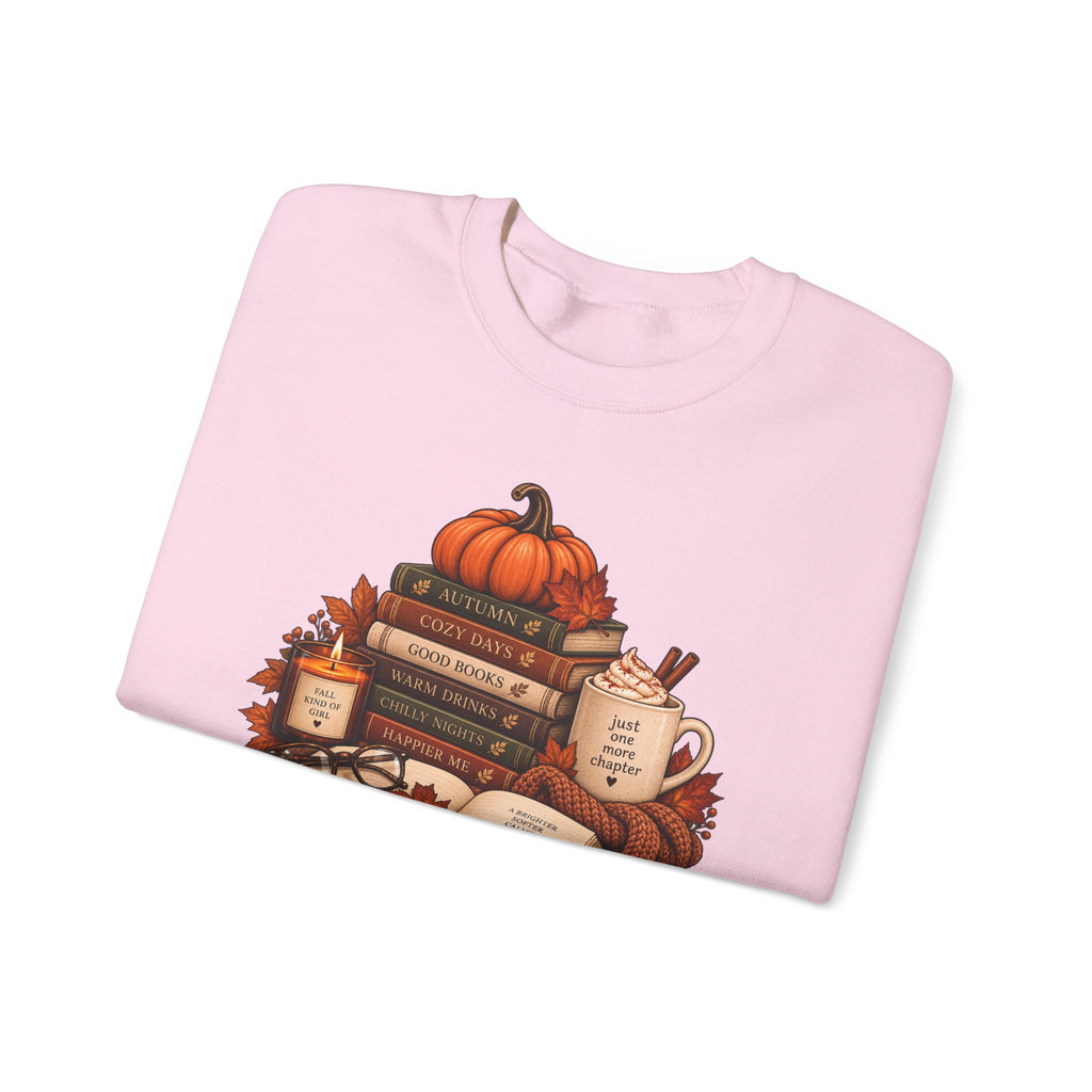 Fall Bookstack Crewneck Sweatshirt — Cozy Pumpkin Reading Vibes