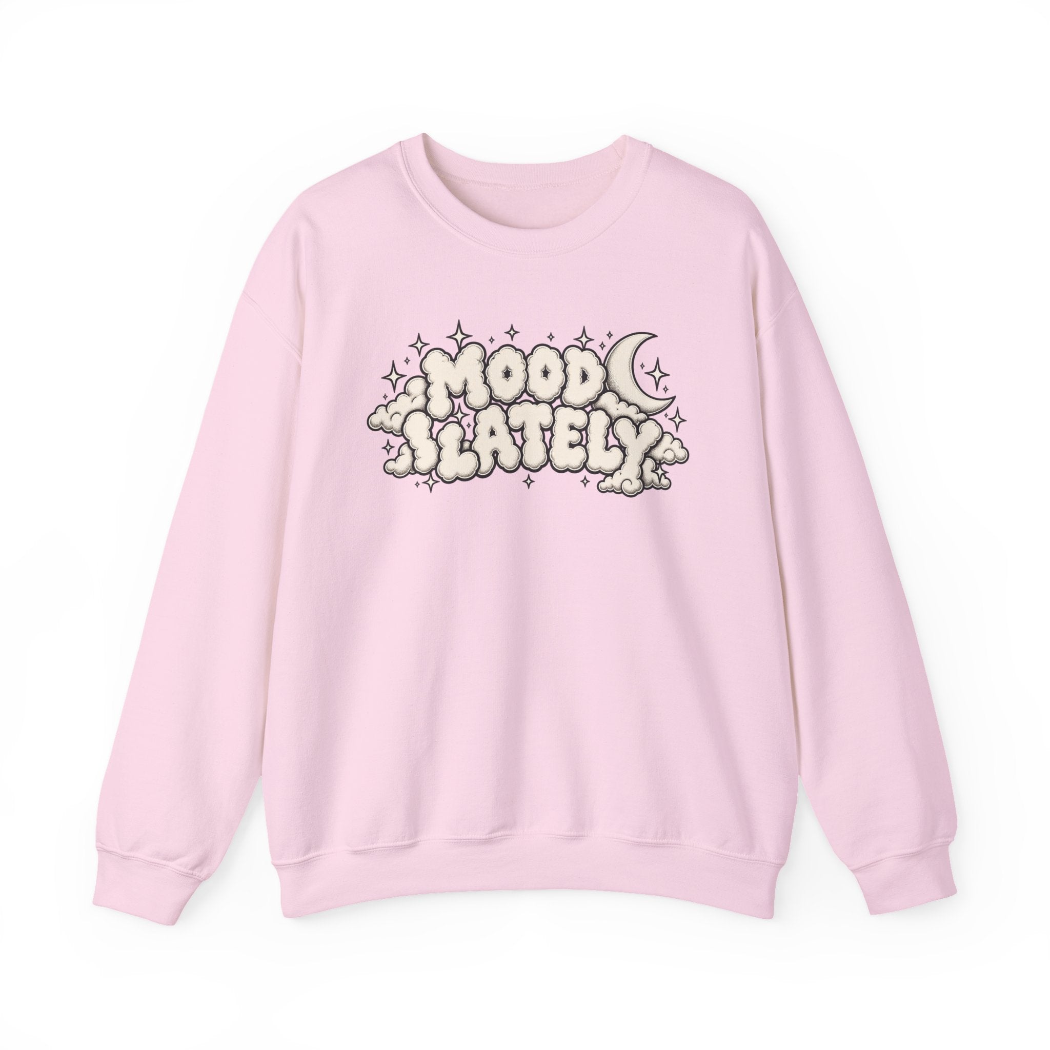 Mood Lately Crewneck Sweatshirt — Retro Cloud Lettering Graphic Pullover