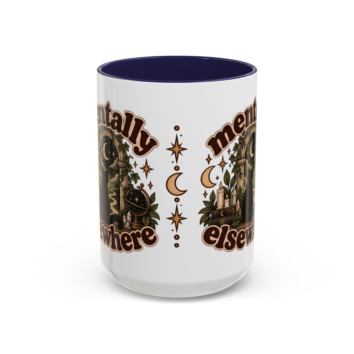 Mentally Elsewhere Mug — Black Cat Celestial Ceramic Coffee Mug