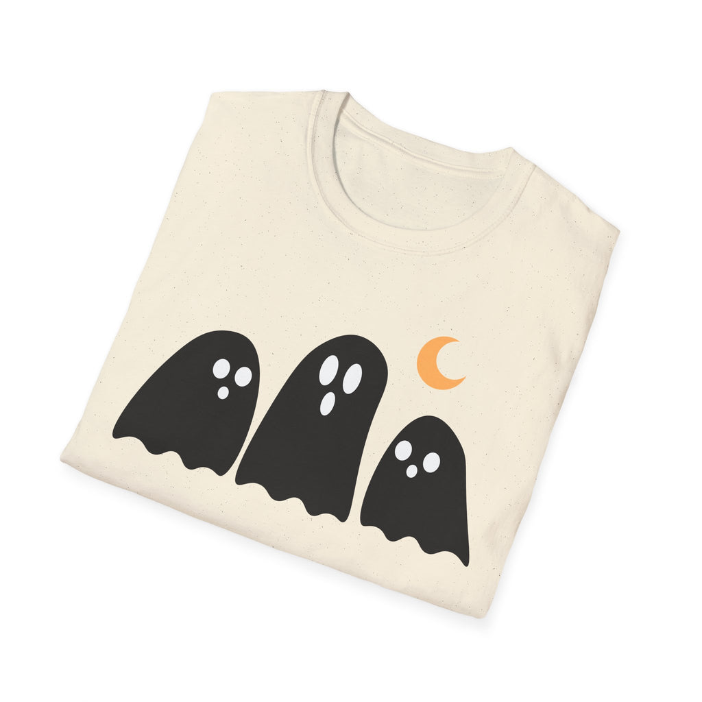 Ghost Trio T-Shirt — Cute Halloween Ghosts with Crescent Moon