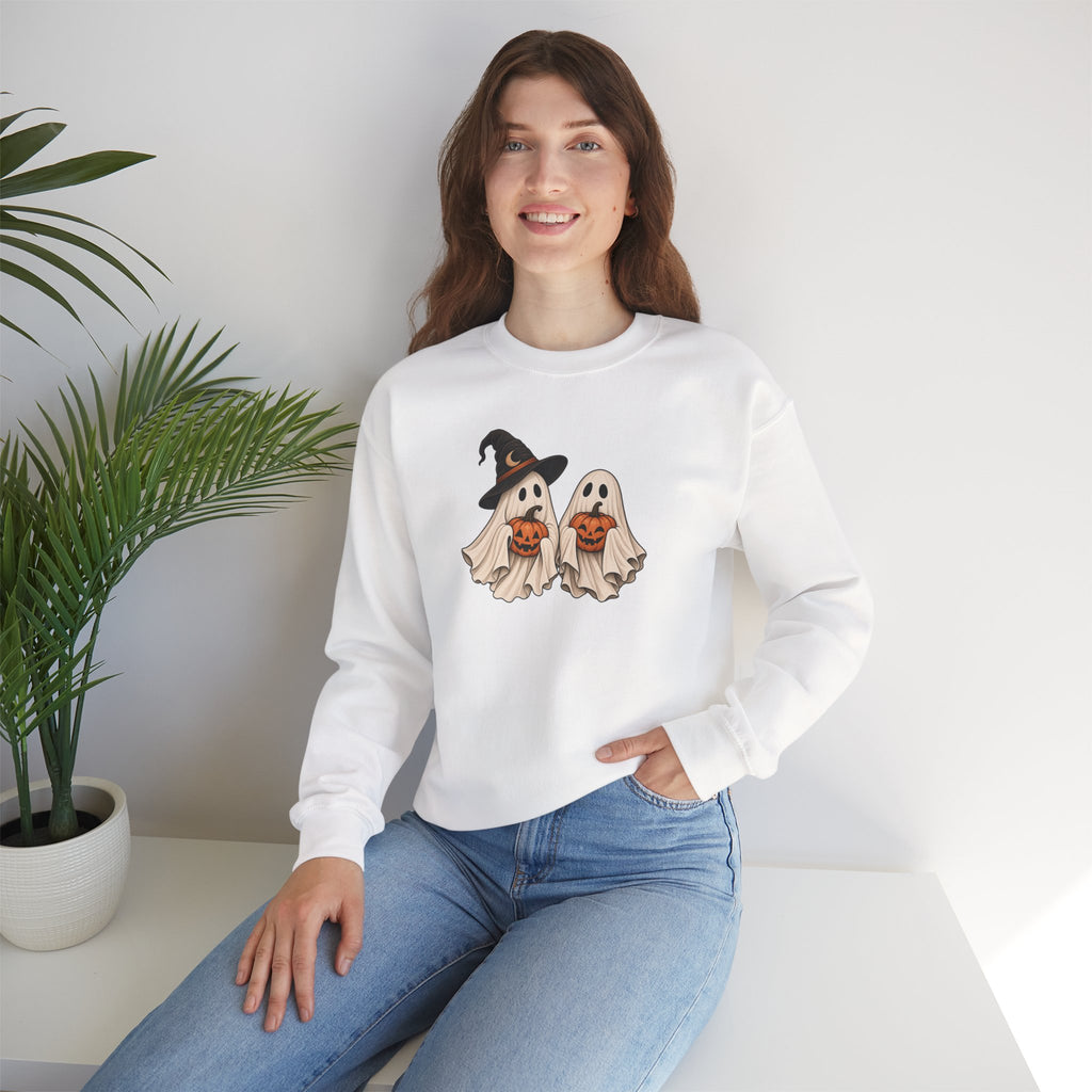 Halloween Ghosts Crewneck Sweatshirt — Cute Witch & Ghost Trick-or-Treat Design