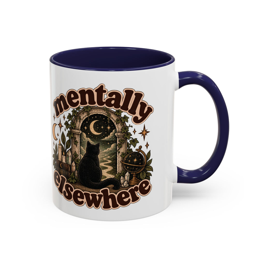 Mentally Elsewhere Mug — Black Cat Celestial Ceramic Coffee Mug