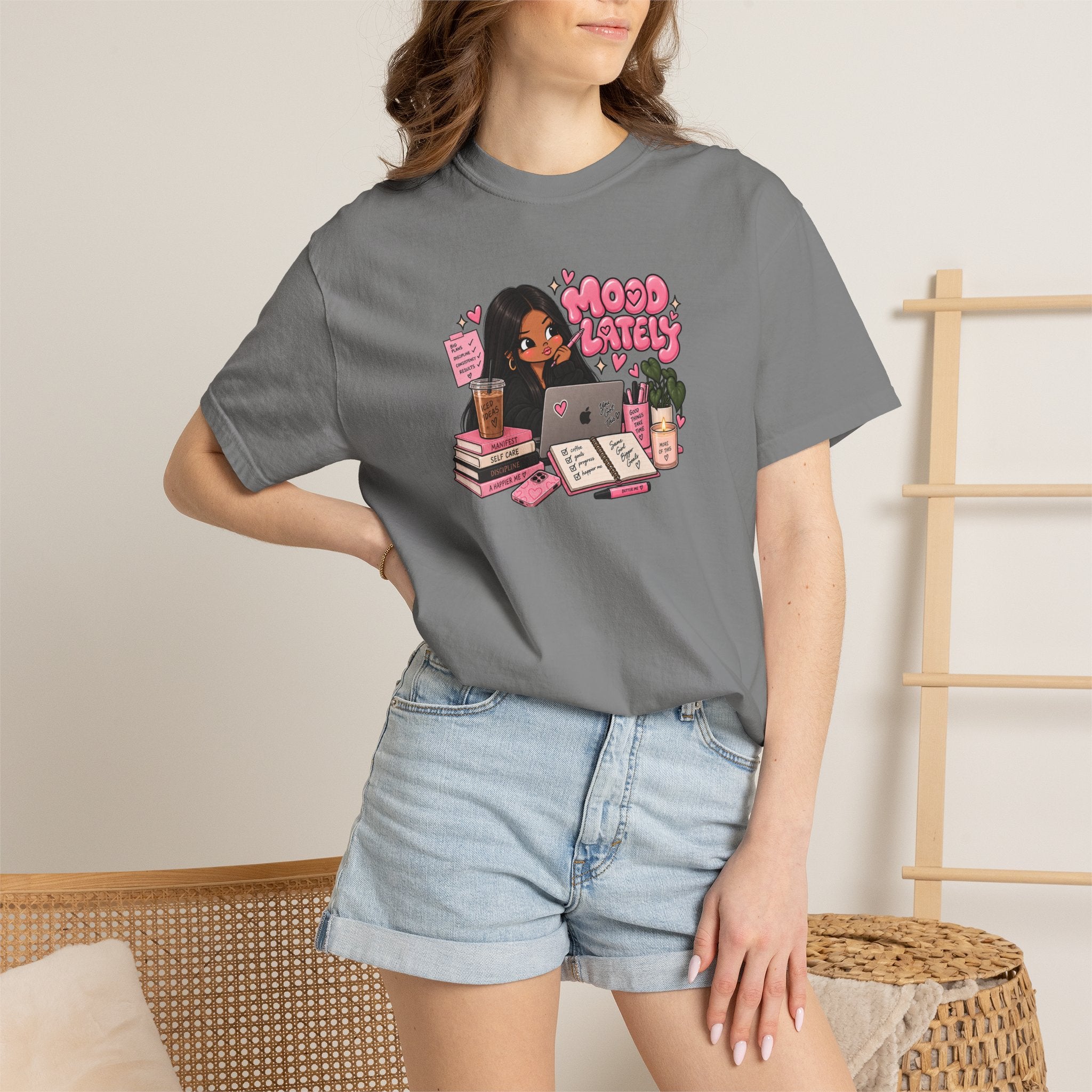 Mood Lately T-Shirt — Cute Study Girl Graphic Tee