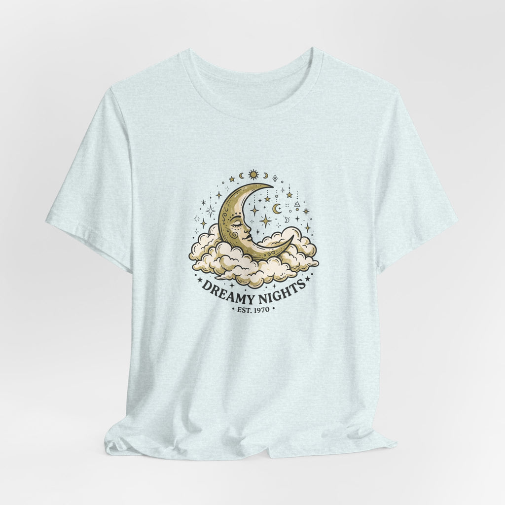 Dreamy Nights Moon Tee — Vintage Crescent Moon & Clouds Shirt