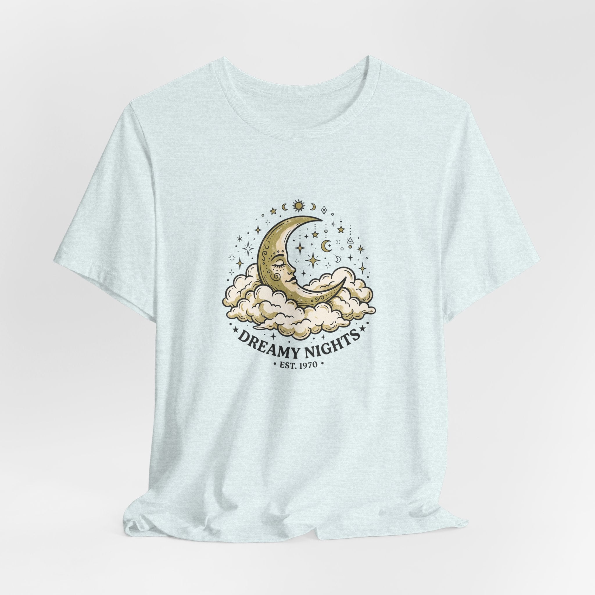 Dreamy Nights Moon Tee — Vintage Crescent Moon & Clouds Shirt
