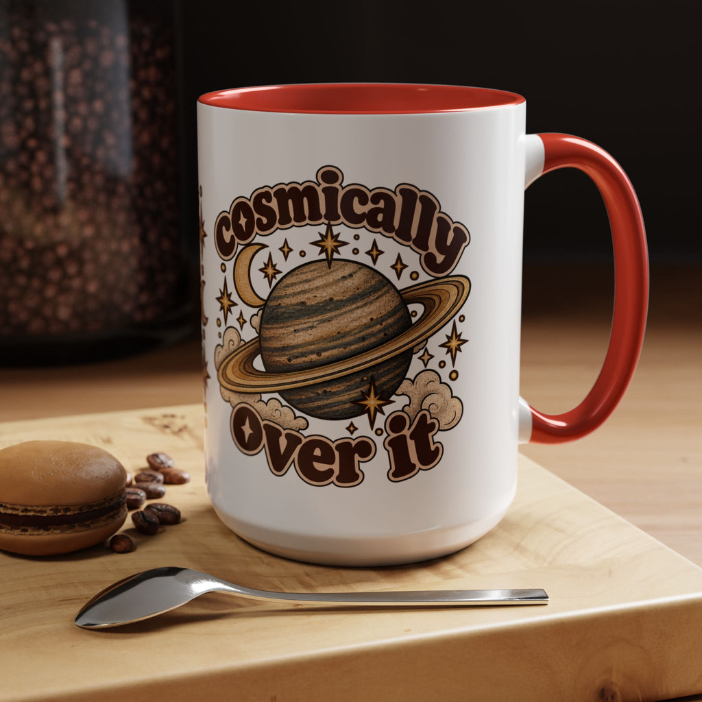 Cosmically Over It Mug — Retro Planet Celestial Ceramic Coffee Mug