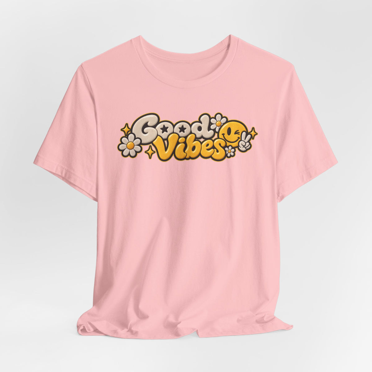 Good Vibes Retro Tee — Smiley Flower Graphic T-Shirt
