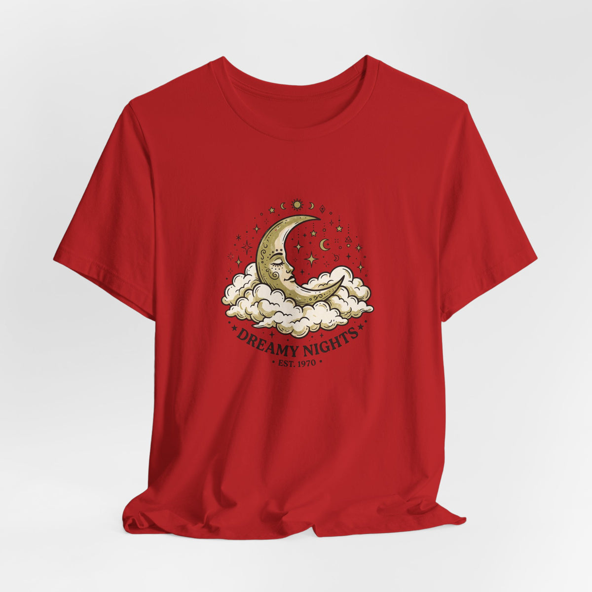 Dreamy Nights Moon Tee — Vintage Crescent Moon & Clouds Shirt