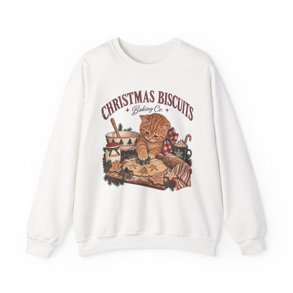 Crewneck Sweatshirt — Christmas Biscuits Baking Co. Cat Holiday Sweatshirt