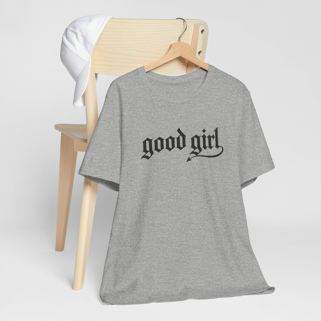 Good Girl Graphic Tee — Vintage Script White T-Shirt