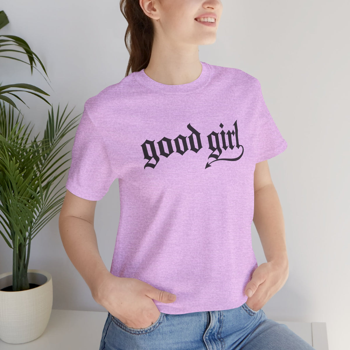 Good Girl Graphic Tee — Vintage Script White T-Shirt
