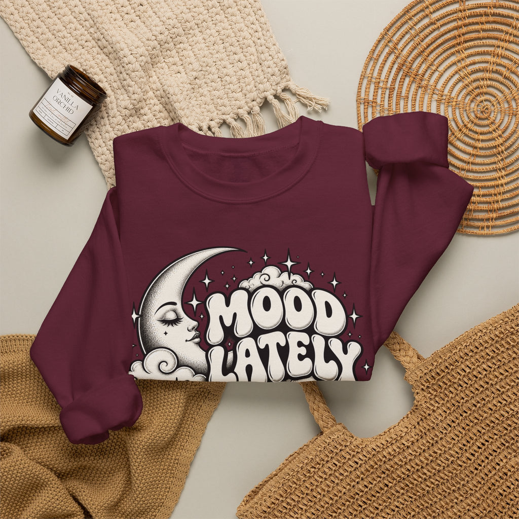 Mood Lately Crewneck Sweatshirt — Retro Moon & Cloud Graphic