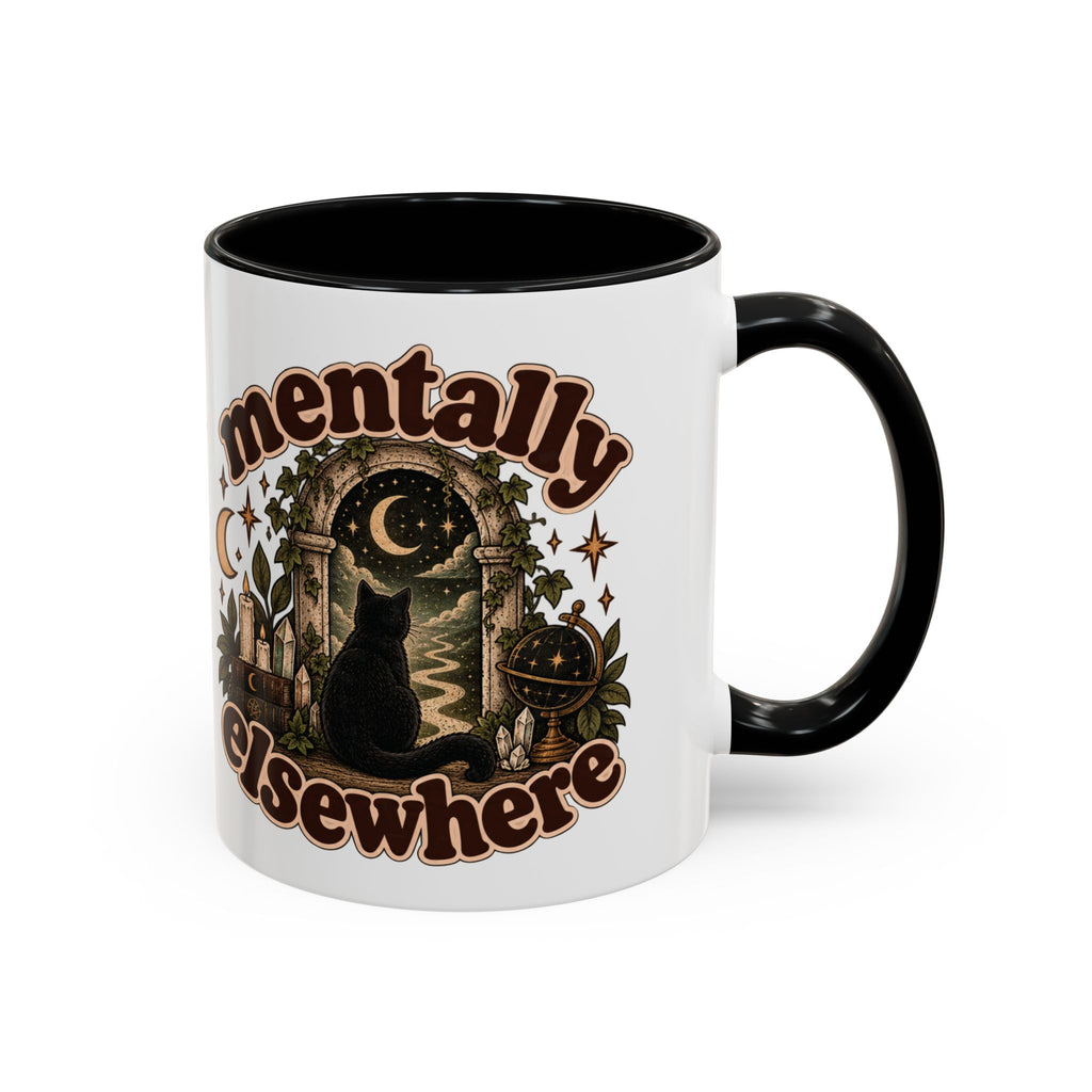 Mentally Elsewhere Mug — Black Cat Celestial Ceramic Coffee Mug
