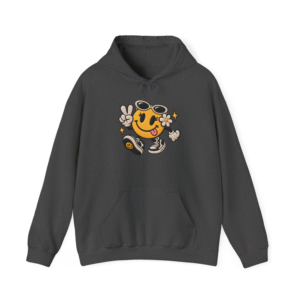 Smiley Peace Vibes Hoodie – Retro Dancing Smiley with Sunglasses