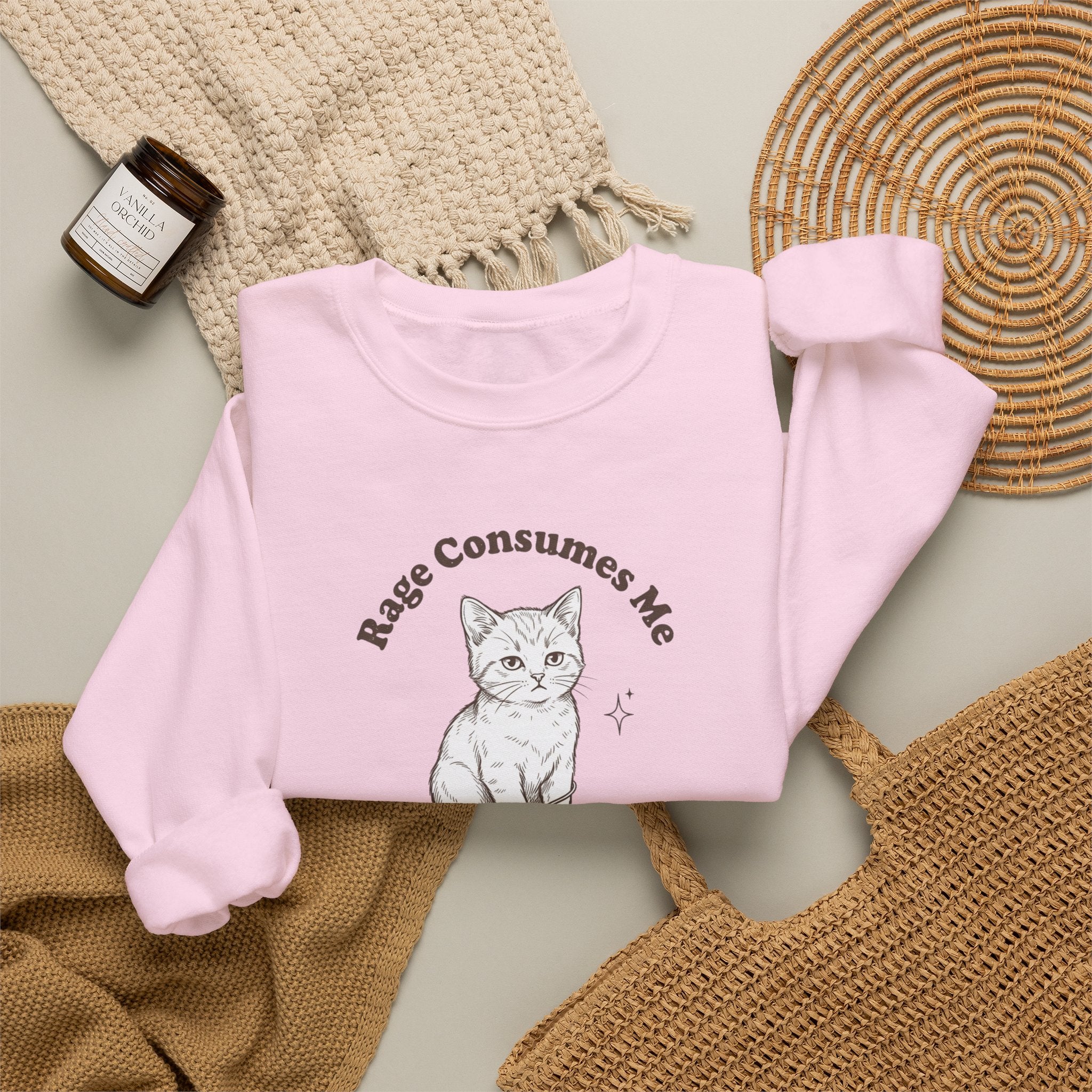 Rage Consumes Me kitten sweatshirt | vintage minimalist cat, ironic emotion