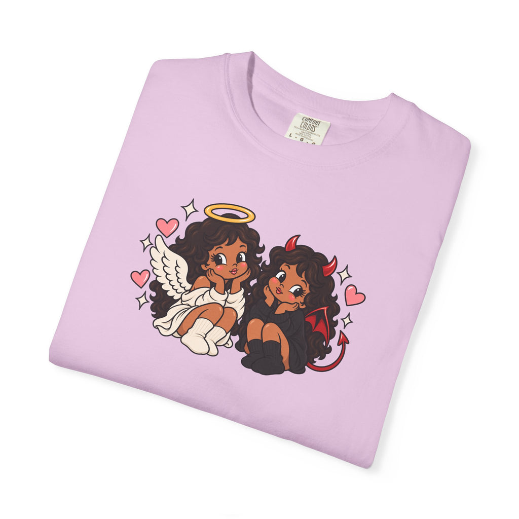 Angel and Devil Cute Graphic Tee — Kawaii Couple Illustration T-Shirt