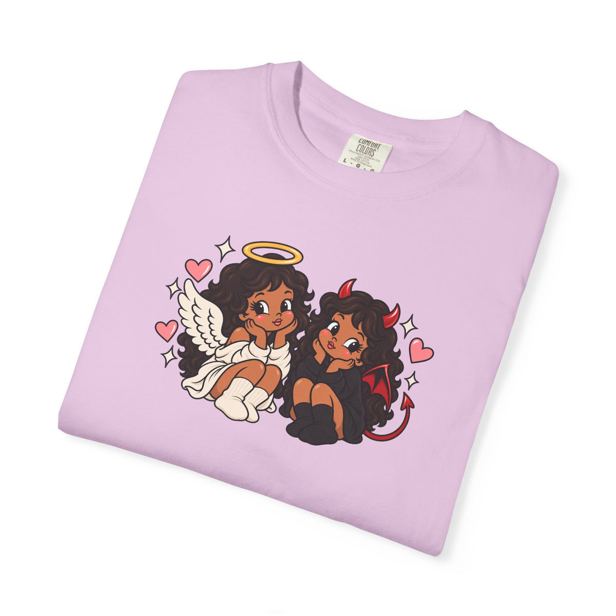 Angel and Devil Cute Graphic Tee — Kawaii Couple Illustration T-Shirt