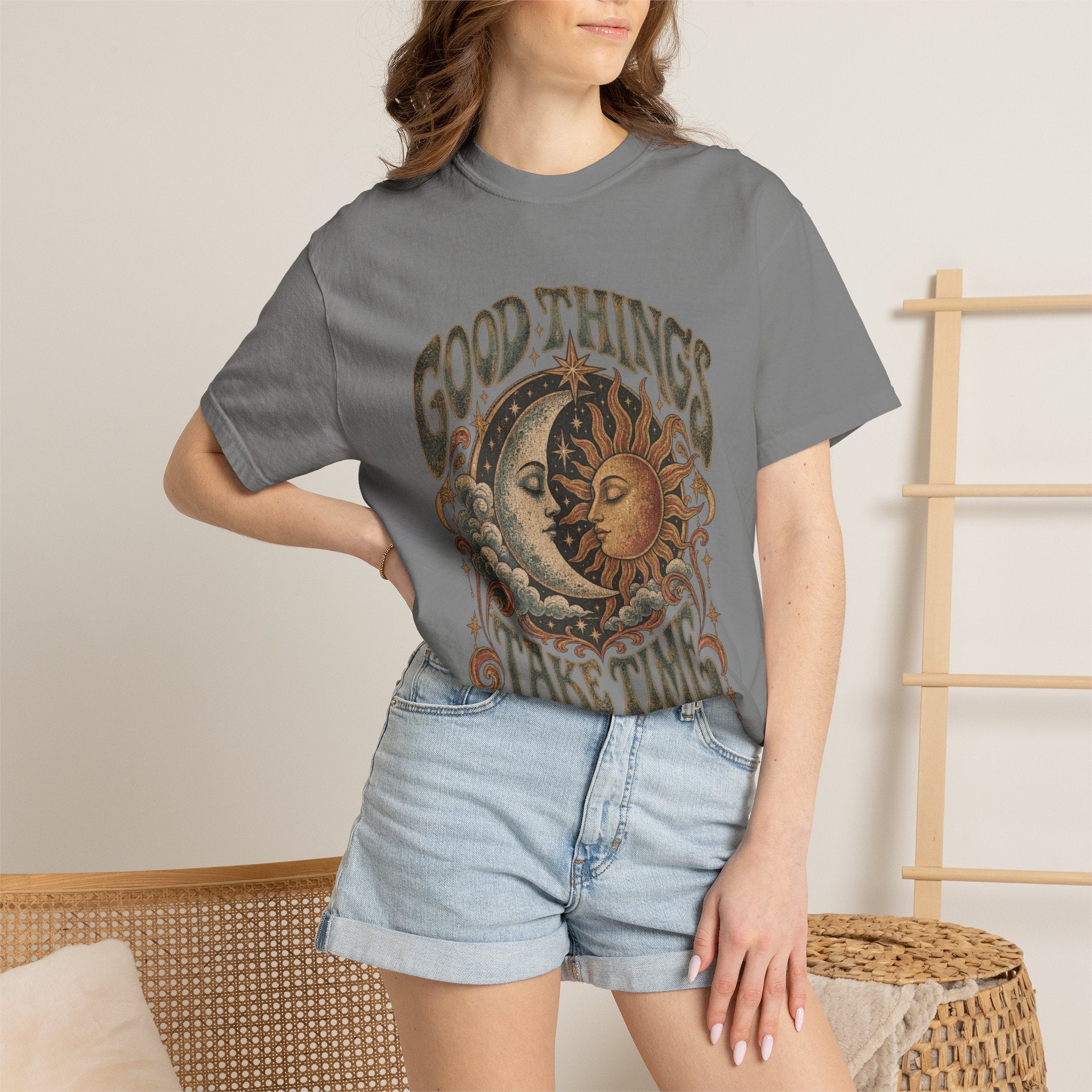 Good Things Take Time Tee — Vintage Sun & Moon Graphic T-Shirt