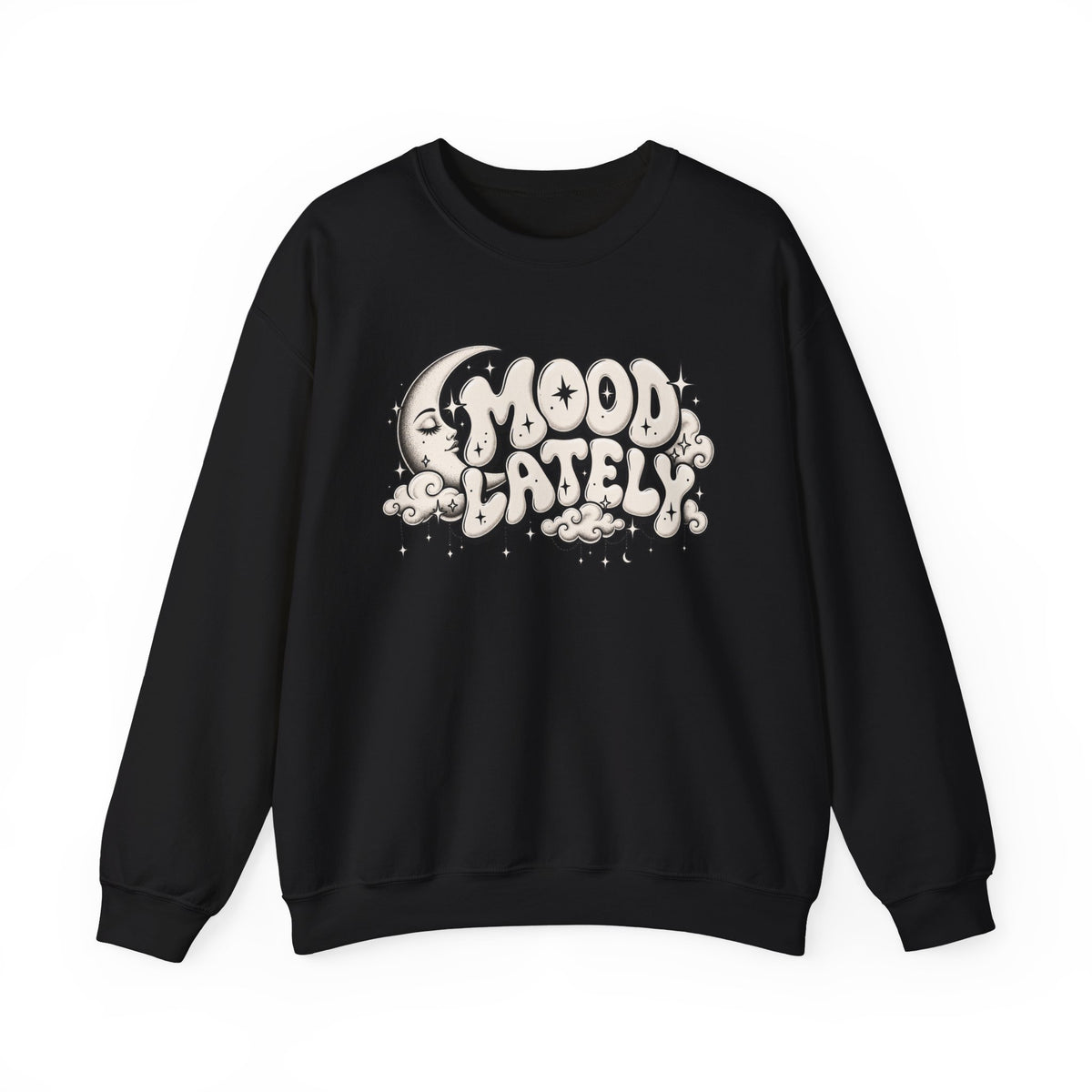 Crewneck Sweatshirt — 'Mood Lately' Retro Moon Graphic