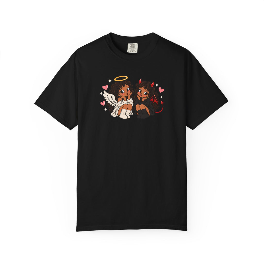Angel and Devil Cute Graphic Tee — Kawaii Couple Illustration T-Shirt