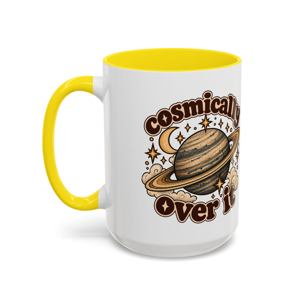 Cosmically Over It Mug — Retro Planet Celestial Ceramic Coffee Mug
