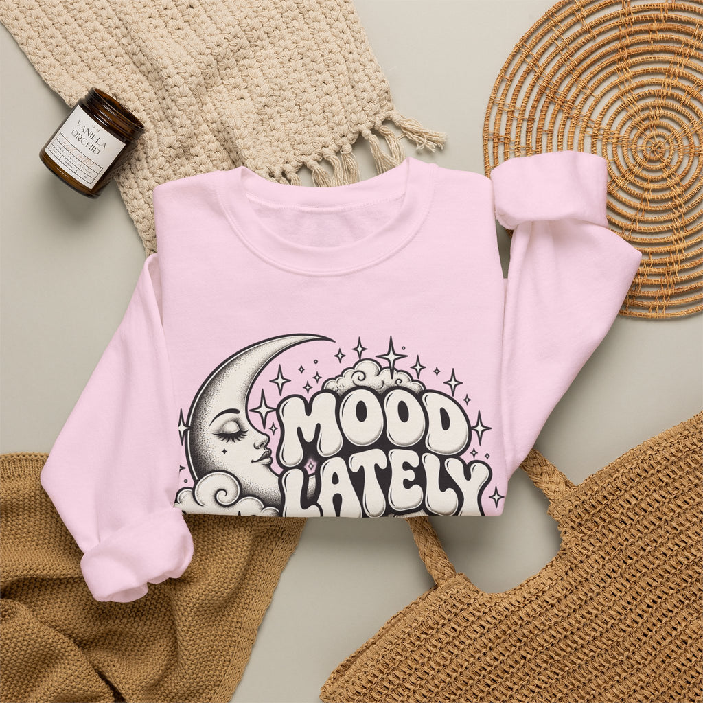 Mood Lately Crewneck Sweatshirt — Retro Moon & Cloud Graphic