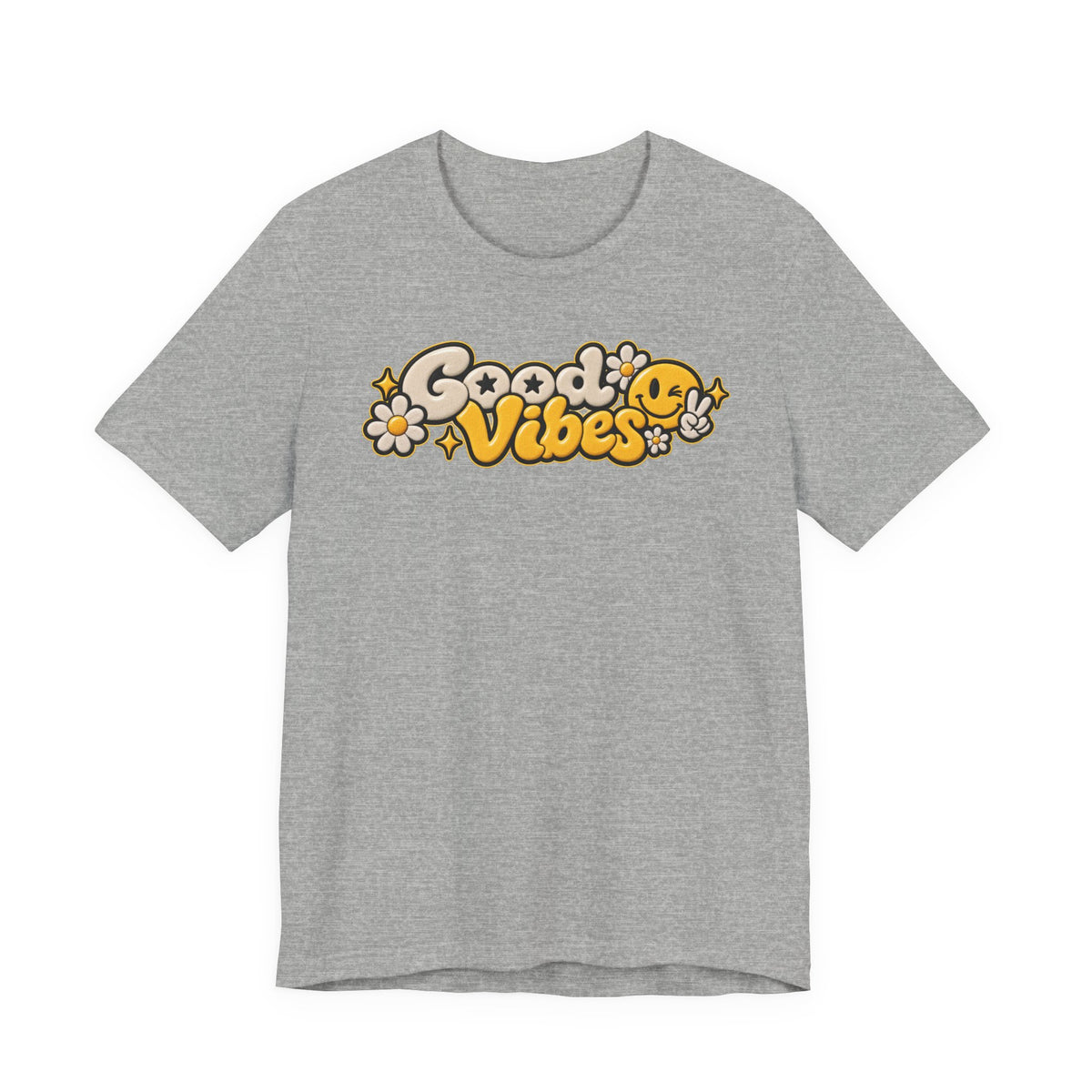 Good Vibes Retro Tee — Smiley Flower Graphic T-Shirt