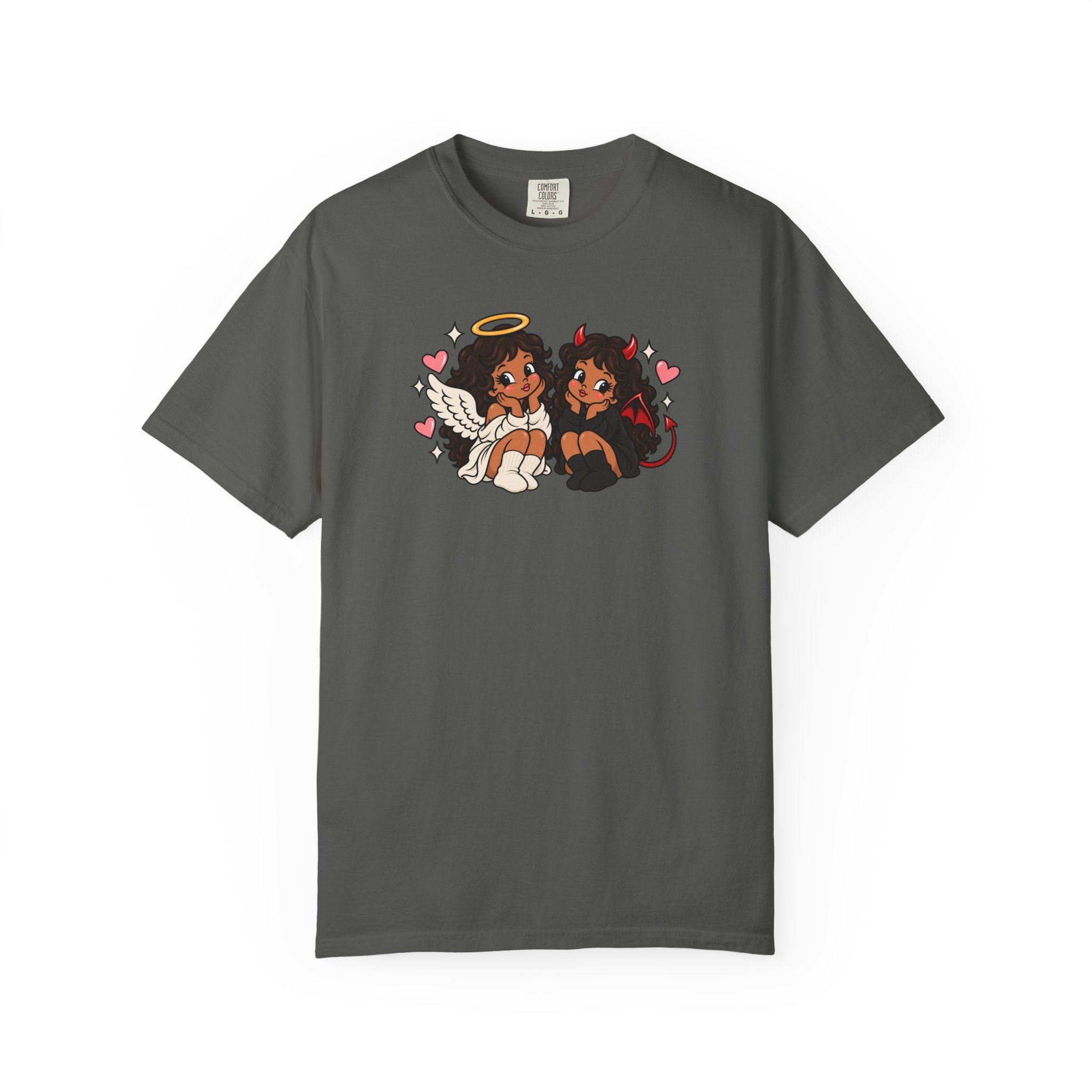 Angel and Devil Cute Graphic Tee — Kawaii Couple Illustration T-Shirt