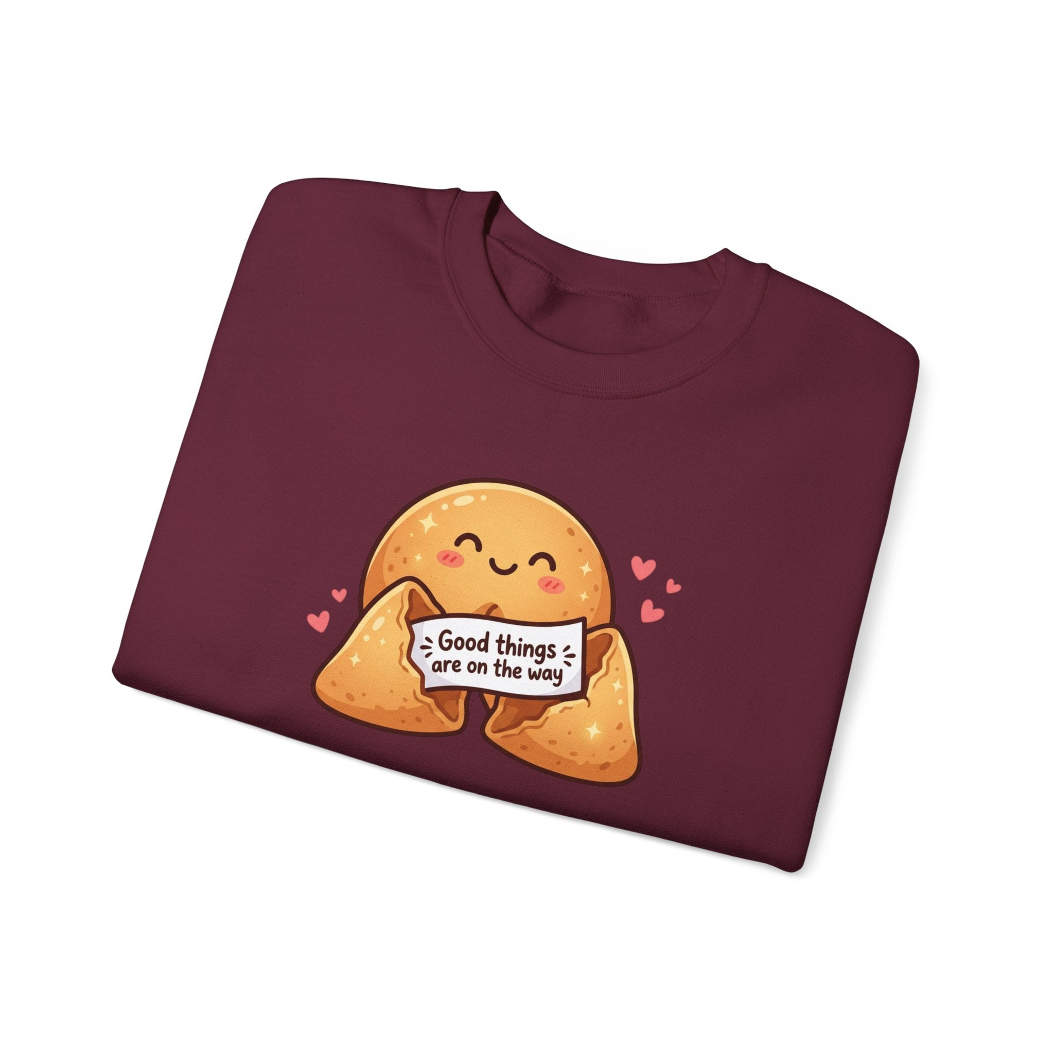 Crewneck Sweatshirt — Cute Fortune Cookie Graphic “Good Things Are On The Way”