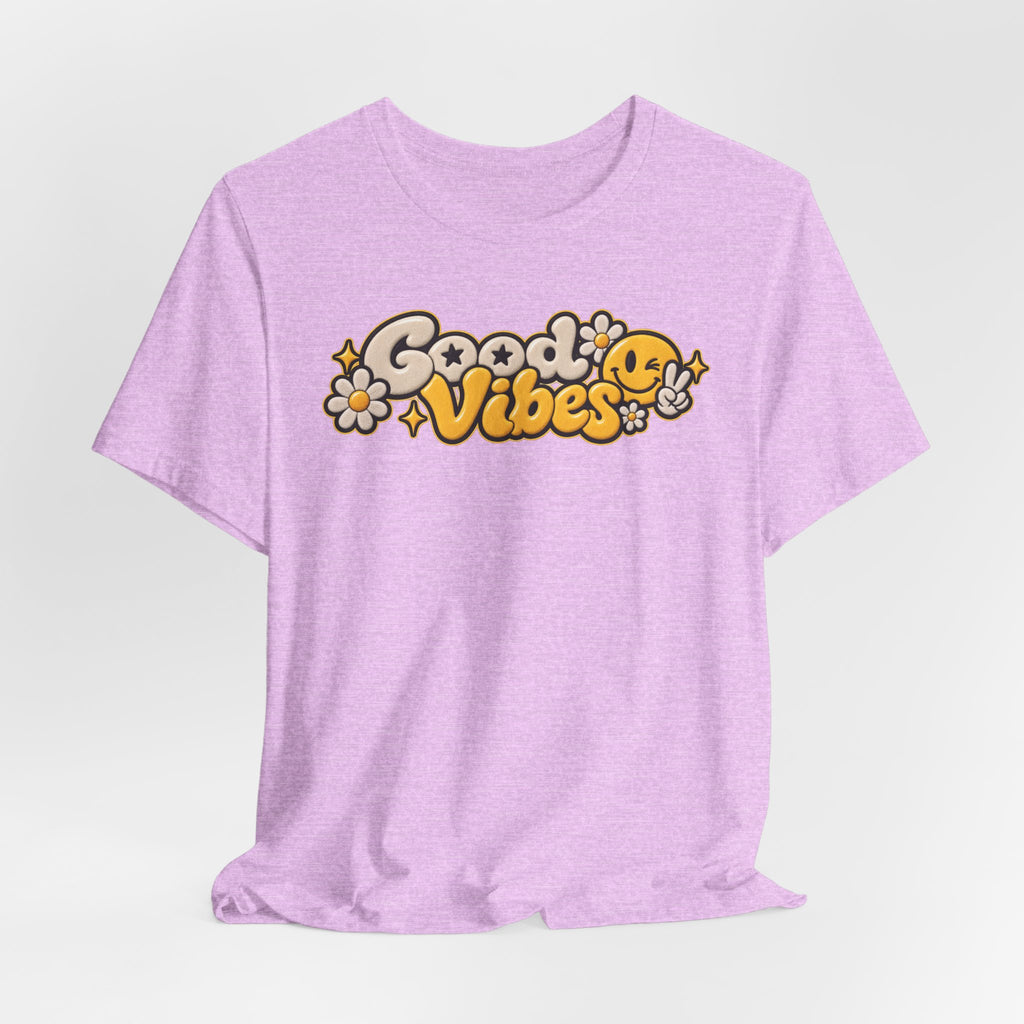 Good Vibes Retro Tee — Smiley Flower Graphic T-Shirt